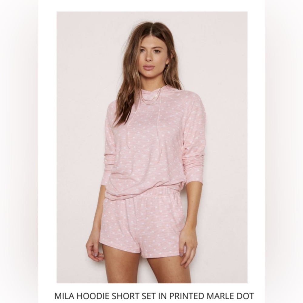 Brand New! Tart Collection Mila Hoodie Short Set in Printed Marled Dot Pink M
